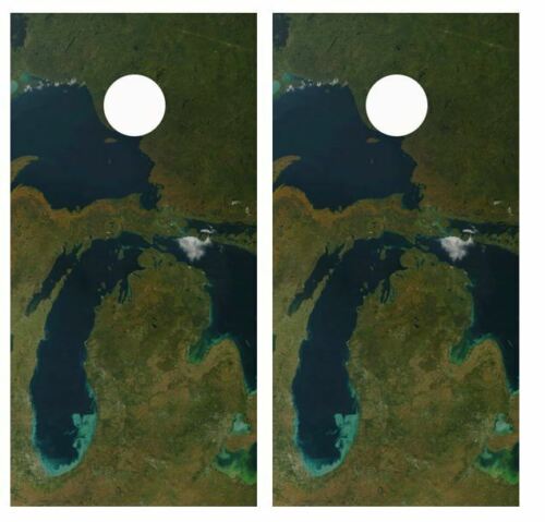 State Of Michigan Satelite View Cornhole Wood Board Skin Wrap