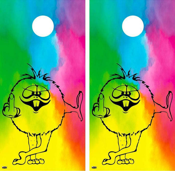 Tie Dye Finger Monster Cornhole Wood Board Skin Wrap