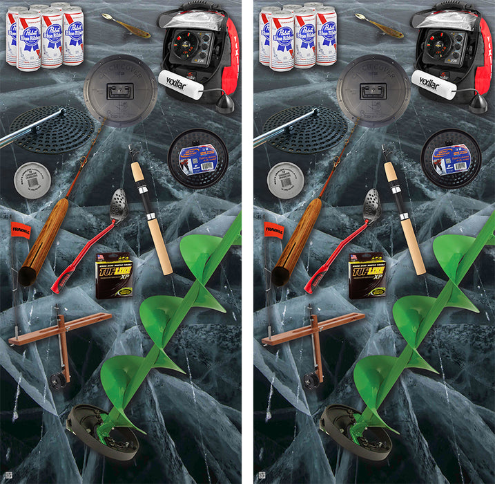 Let's Go Ice Fishing Cornhole Board Skin Wraps FREE LAMINATE