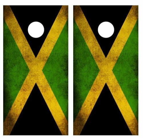 Grunge Jamacian Flag Cornhole Wood Board Skin Wrap