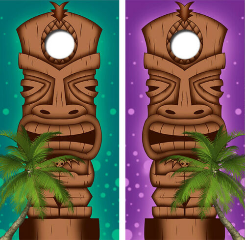 Hawaian Tiki Statue Cornhole Wood Board Skin Wrap