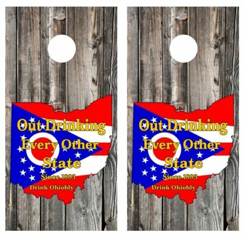 OH Out Drinking.. Cornhole Wood Board Skin Wrap