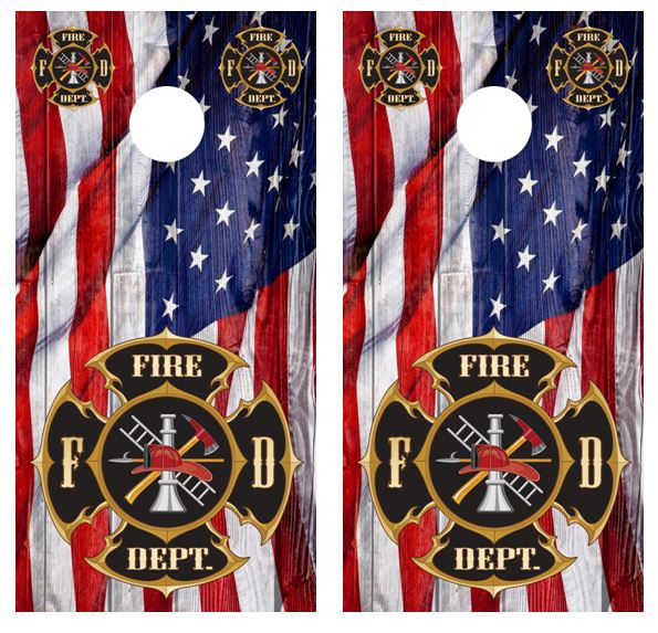 Fire Department Barnwood Cornhole Wood Board Skin Wrap