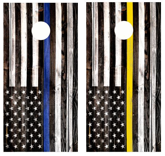 Blue And Yellow Line Flags Cornhole Wood Board Skin Wrap
