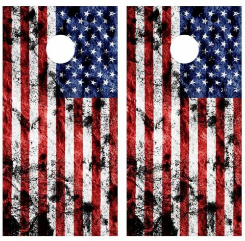 Grunge American Flag Cornhole Wood Board Skin Wrap