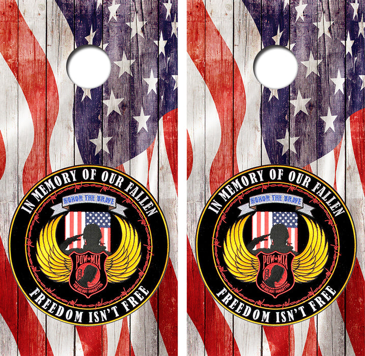 In Memory Of Our Fallen Cornhole Wood Board Skin Wraps FREE LAMINATE