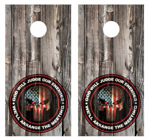 God Will Judge... Barnwood Cornhole Wood Board Skin Wrap