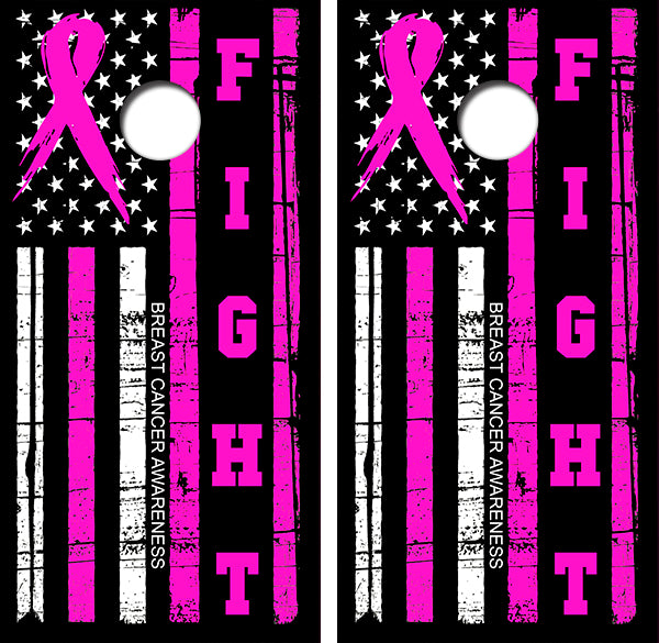 Fight Breast Cancer Cornhole Wood Board Skin Wrap