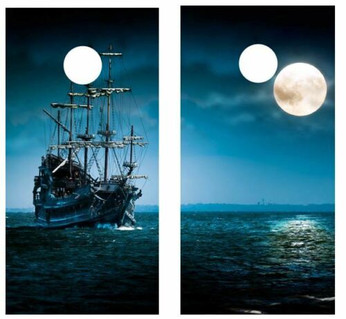 Tall Ship Full Moon Cornhole Wood Board Skin Wrap