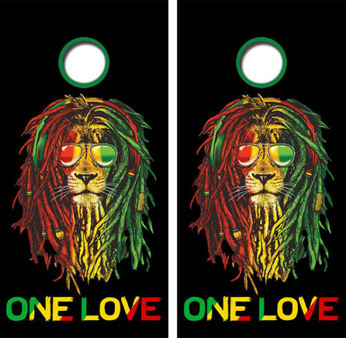 Rasta Lion One Love Cornhole Wood Board Skin Wraps FREE LAMINA
