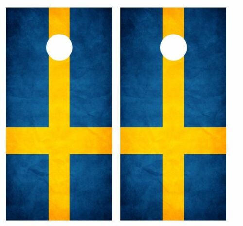 Grunge Swedish Flag Cornhole Wood Board Skin Wrap