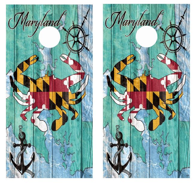 Maryland Crab Themed Cornhole Wood Board Skin Wraps FREE LAMINATE