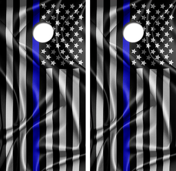 Blue Line Flag Cornhole Wood Board Skin Wraps FREE LAMINATE