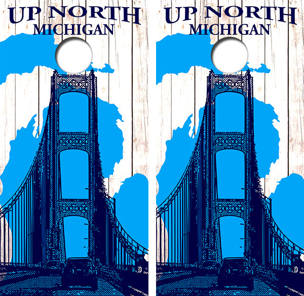 Up North Michigan Mackinac Bridge Cornhole Wood Board Skin Wraps FREE LAMINATE