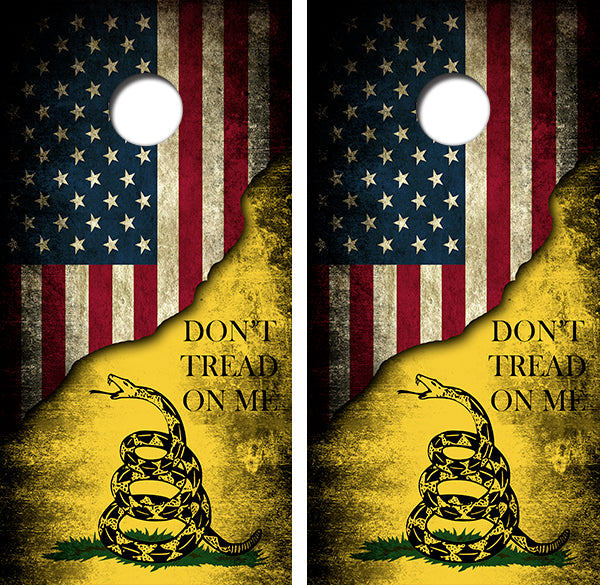 Don't Tread On Me American Flag Cornhole Wood Board Skin Wraps FREE LAMINATE