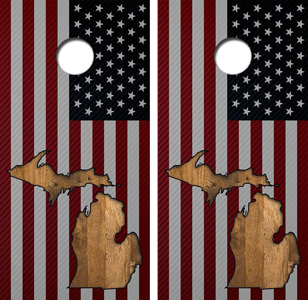 State of Michigan Flag Cornhole Wood Board Skin Wraps FREE LAMINATE