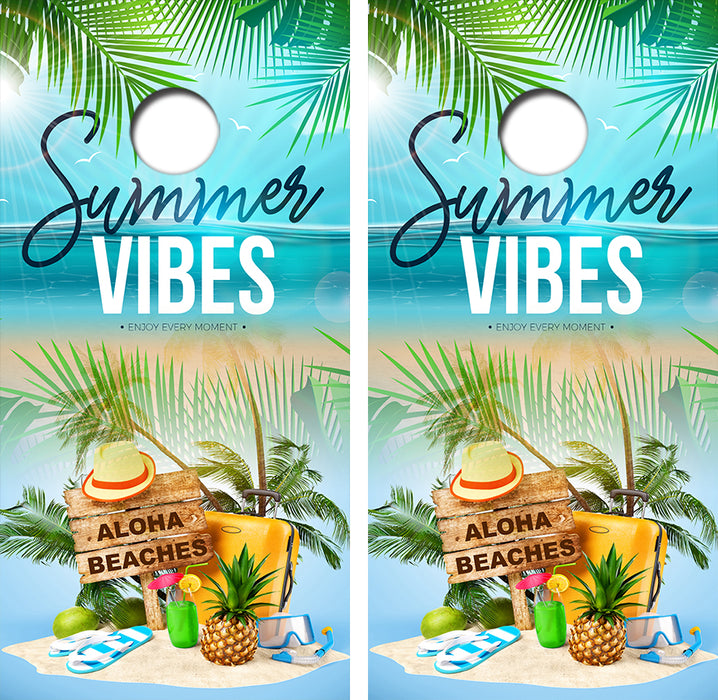 Summer Vibes Cornhole Wrap Decal with Free Laminate Included