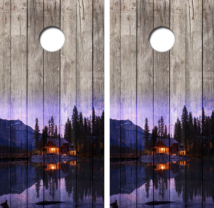Canadian Rocky Mountains Cabin Cornhole Wrap Decal with Free Laminate Included