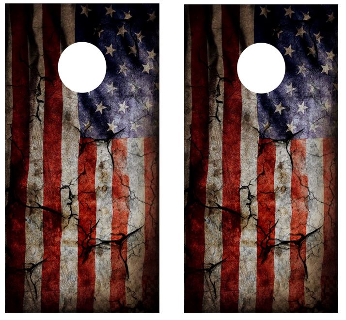 Grunge American Flag Cornhole Wood Board Skin Wraps FREE LAMINATE