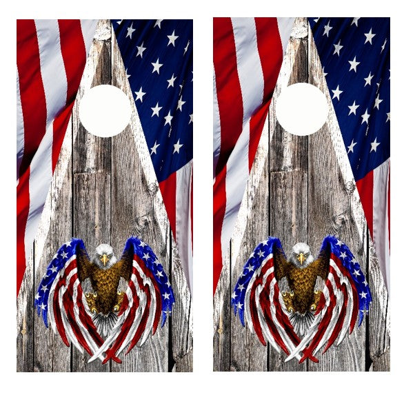 Bald Eagle American Flag Cornhole Wrap Decal with Free Laminate Included