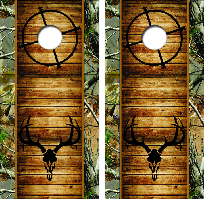 Deer Skull, Camo, Barnwood Cornhole Wrap Decal with Free Laminate Included