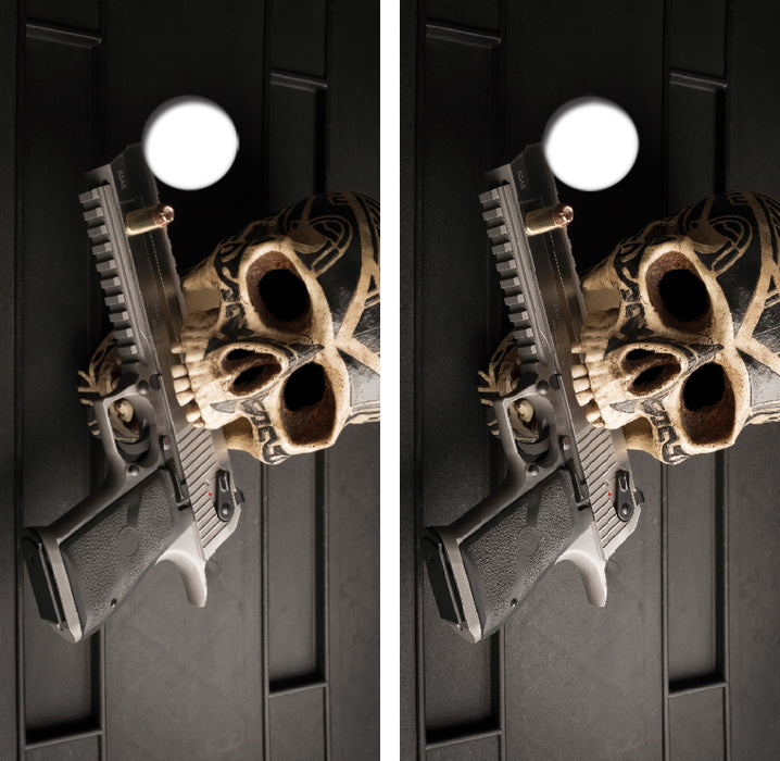 Pistol with Skull Cornhole Wrap Decal with Free Laminate Included