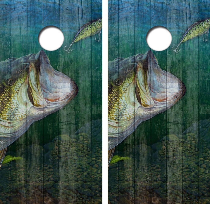 Large Mouth Bass Fishing Cornhole Wrap Decal with Free Laminate Included
