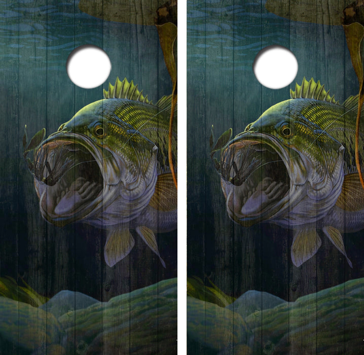 Large Mouth Bass Fishing Cornhole Wrap Decal with Free Laminate Included