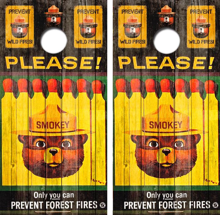 Vintage Smokey Bear Themed Cornhole Wrap Decal with Free Laminate Included