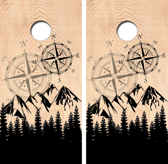 Hiking Camping Compass Cornhole Wrap Decal with Free Laminate Included
