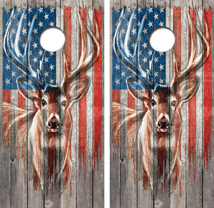 Big Buck American Flag Cornhole Wrap Decal with Free Laminate Included