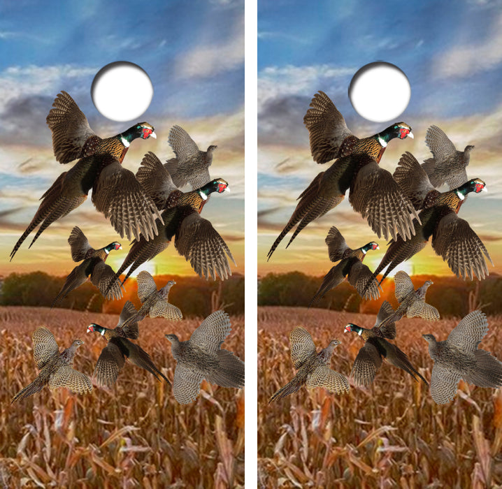 Spooked Pheasants Flying Cornhole Wrap Decal with Free Laminate Included