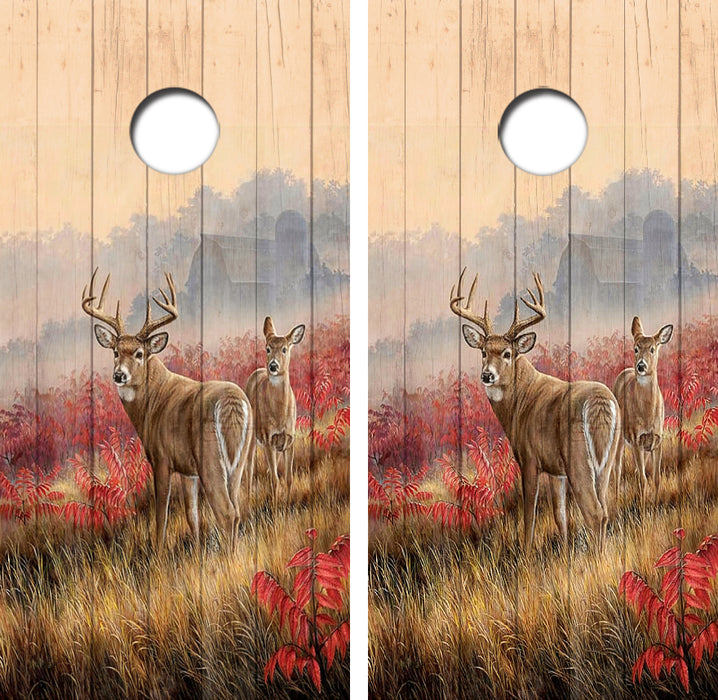 Whitetail Buck Fog Lifting Cornhole Wrap Decal with Free Laminate Included