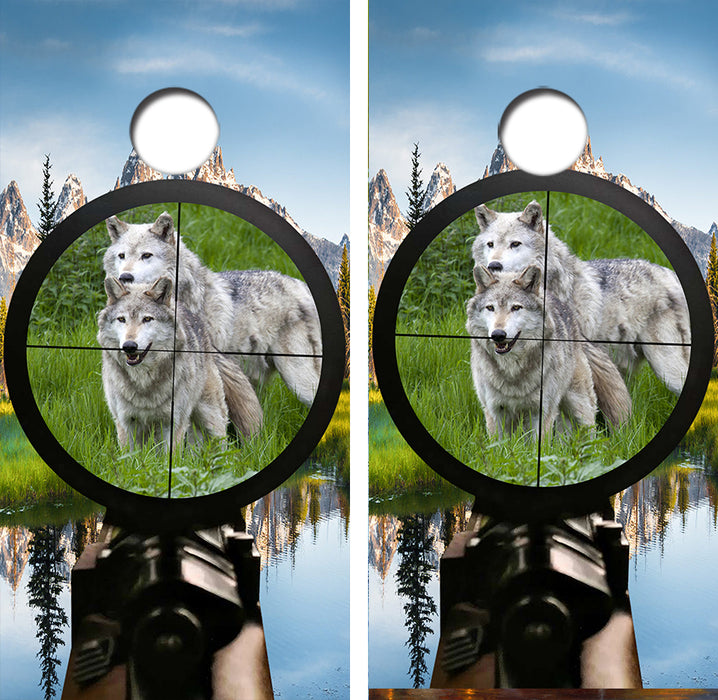 Hunting Wolves Cornhole Wrap Decal with Free Laminate Included