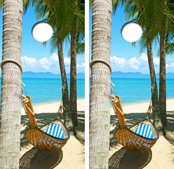 Tropical Beach Hammock Cornhole Wrap Decal with Free Laminate Included