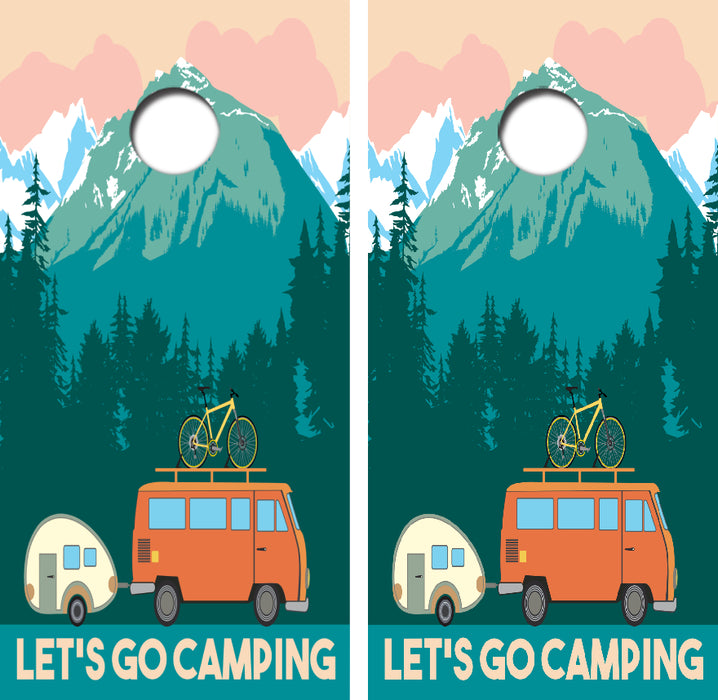 Let's Go Camping Cornhole Wrap Decal with Free Laminate Included