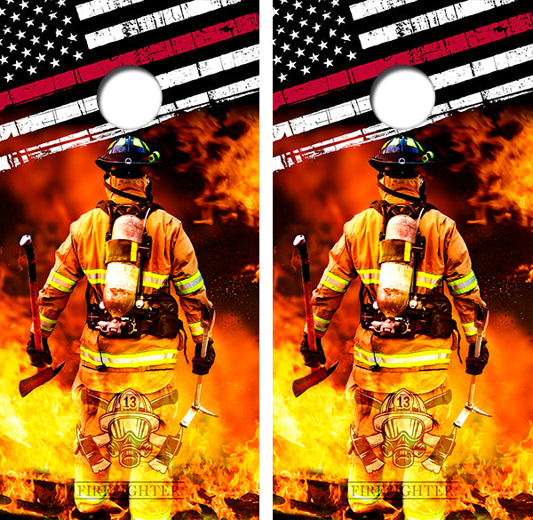 Firefighter Flag Cornhole Wood Board Skin Wrap