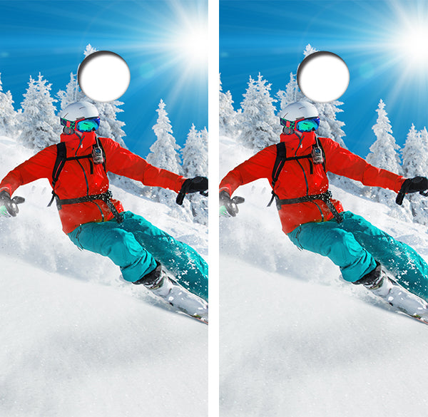 Down Hill Skiing Cornhole Wood Board Skin Wrap