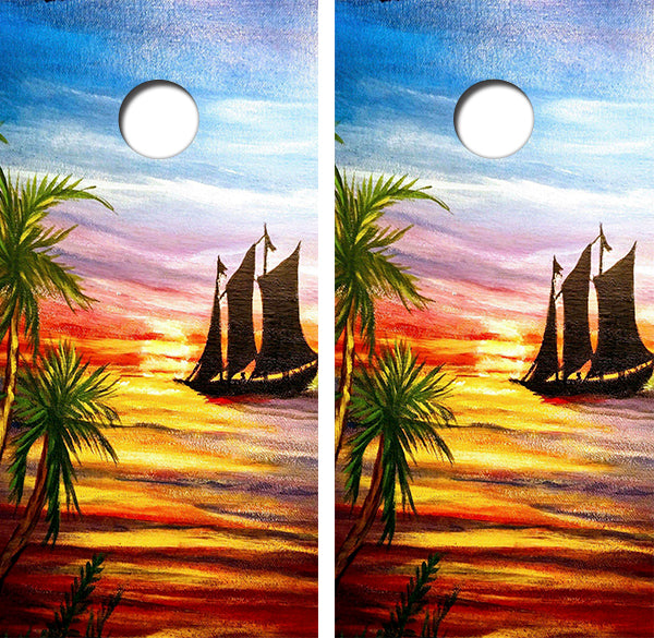 Sunset Painting Cornhole Wood Board Skin Wrap