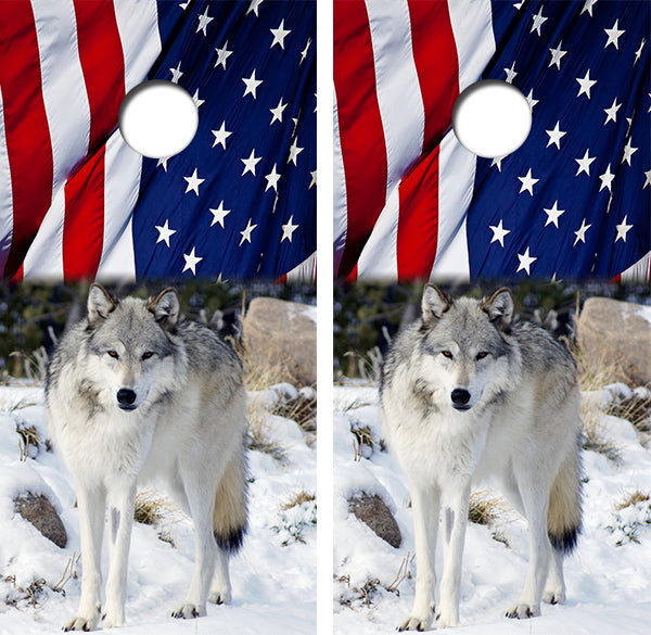 Arctic Wolf Hungry North American Wolf Cornhole Wood Board Skin Wrap