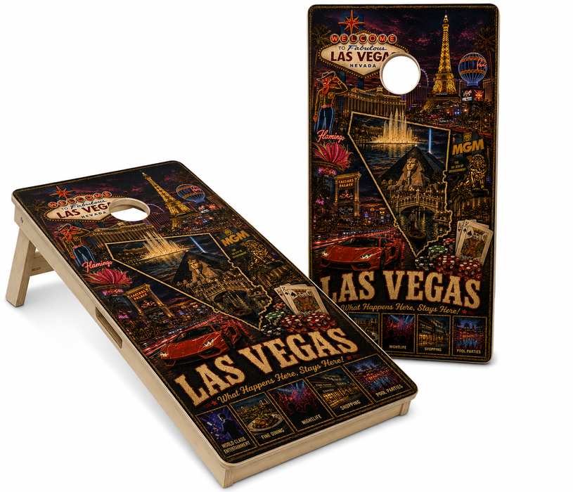 Las Vegas What Happens Here Stays Here Cornhole Design