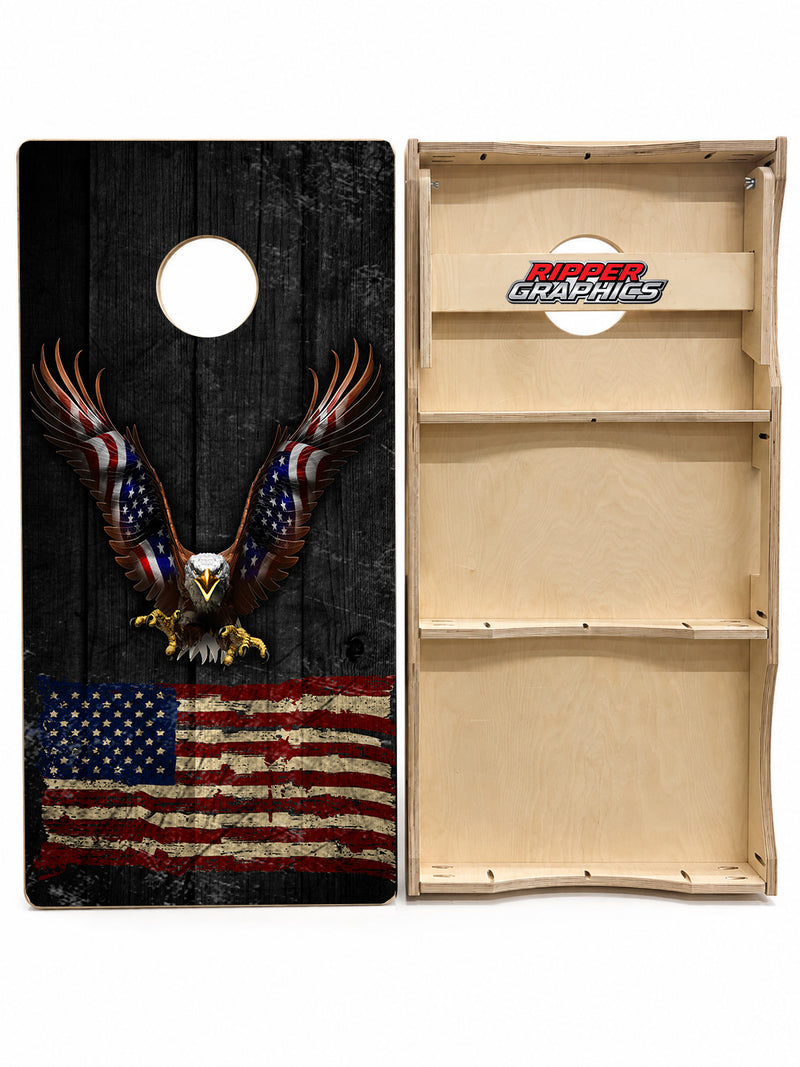American Flag Eagle Distressed Cornhole Design