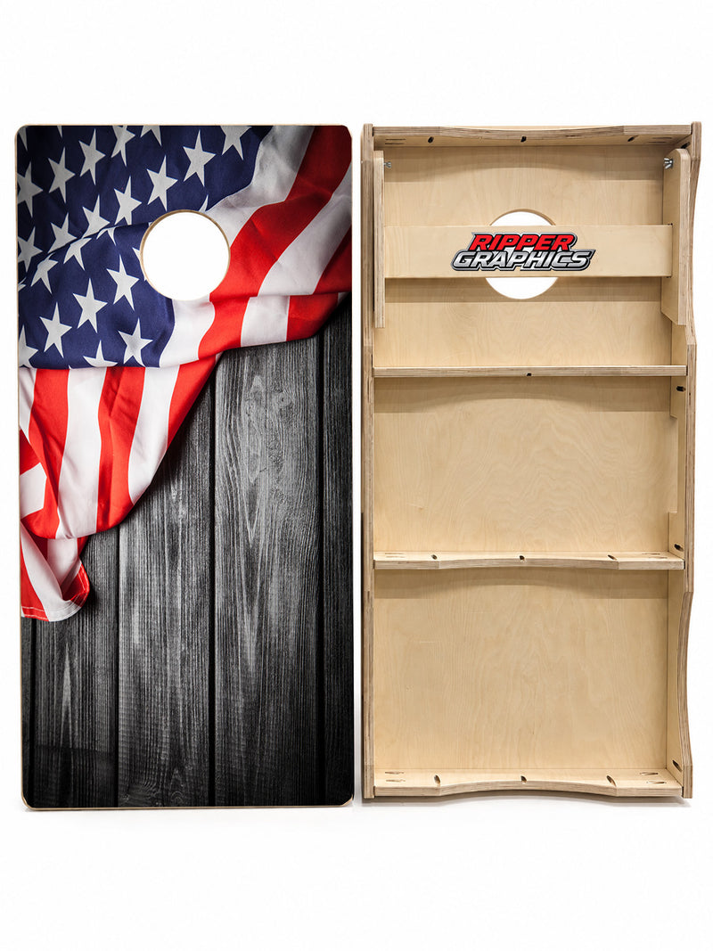 American Flag Black Barnwood Cornhole Design