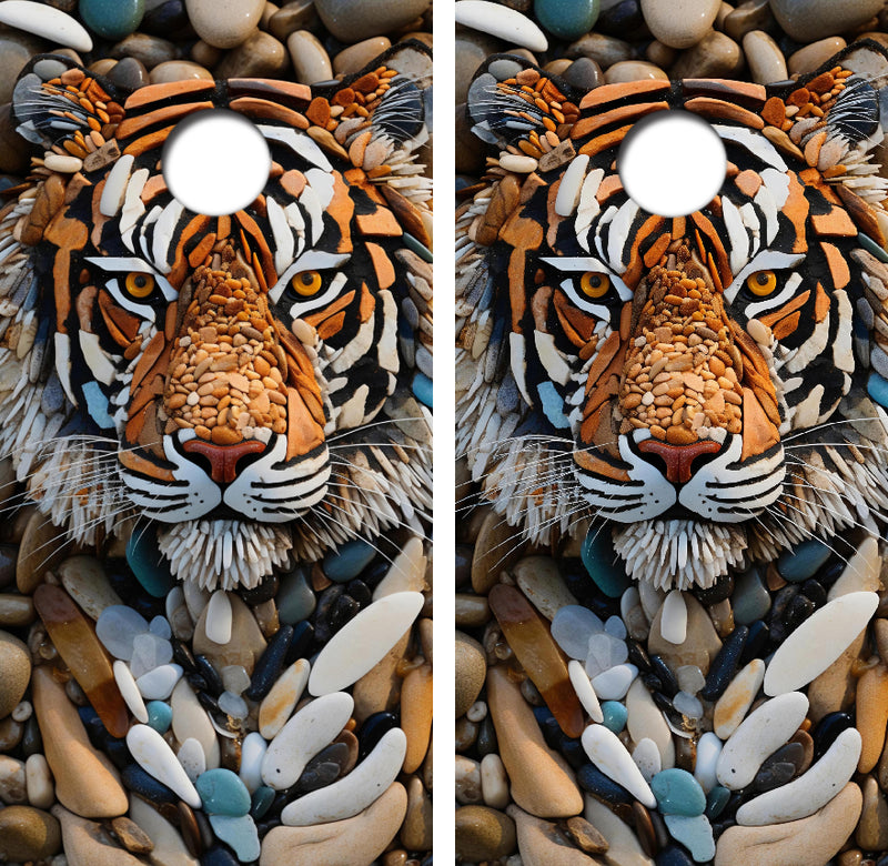 Tiger Face Made of Stone Cornhole Design