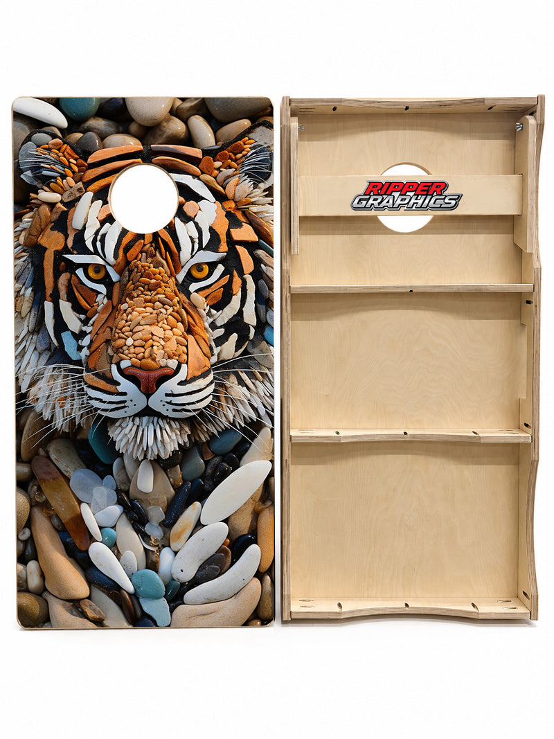 Tiger Face Made of Stone Cornhole Design