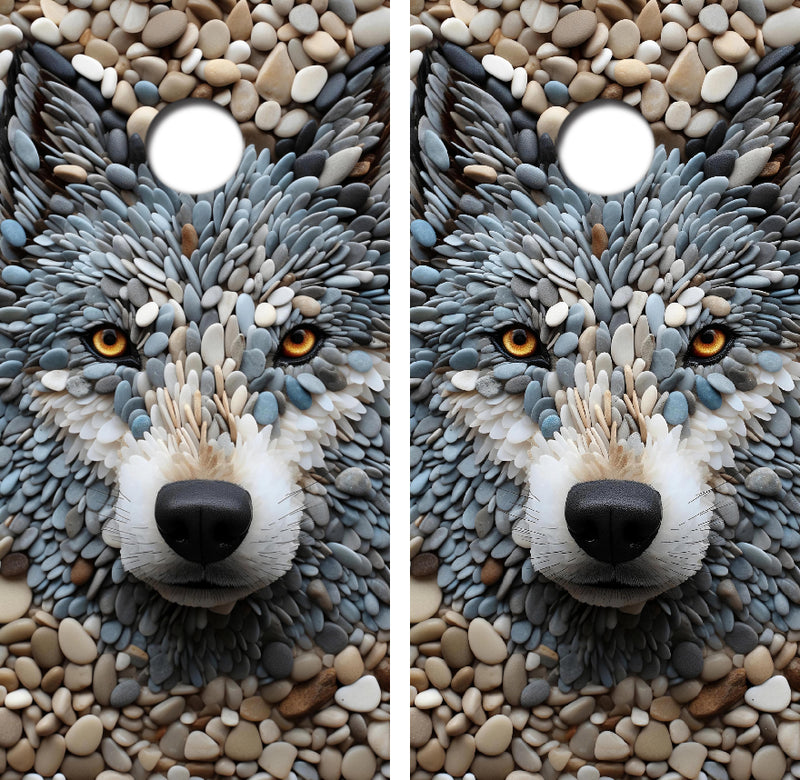 Stone Wolf Face Cornhole Design