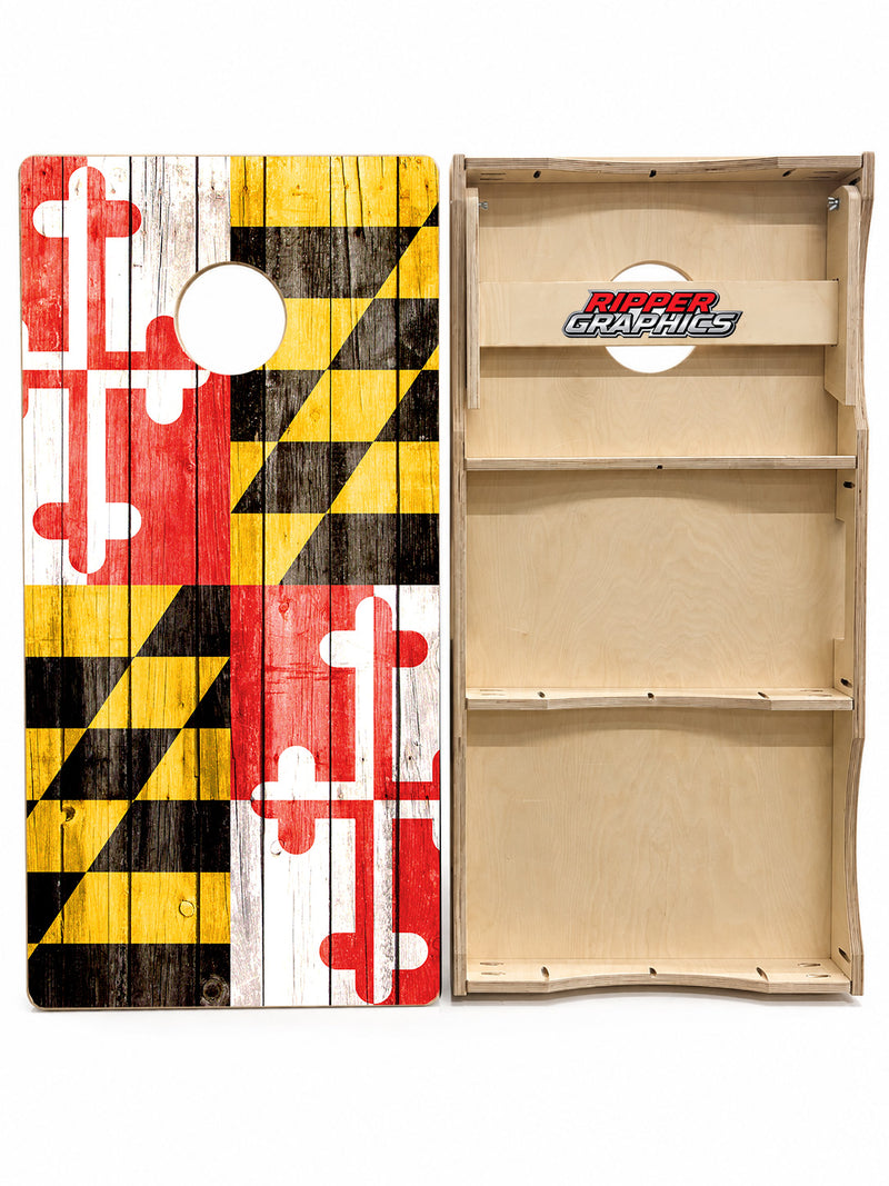 Maryland Flag Barnwood Cornhole Design