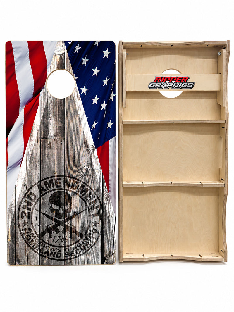 2nd Amendment Barnwood Cornhole Design