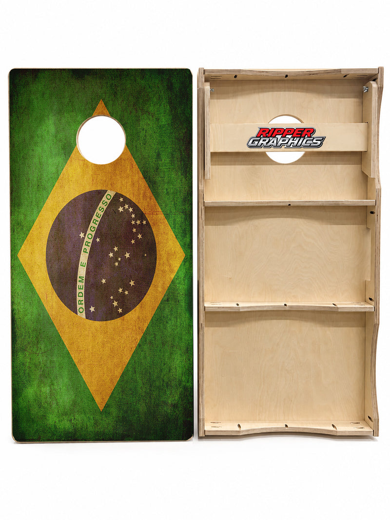 Grunge Brazilian Flag Cornhole Design