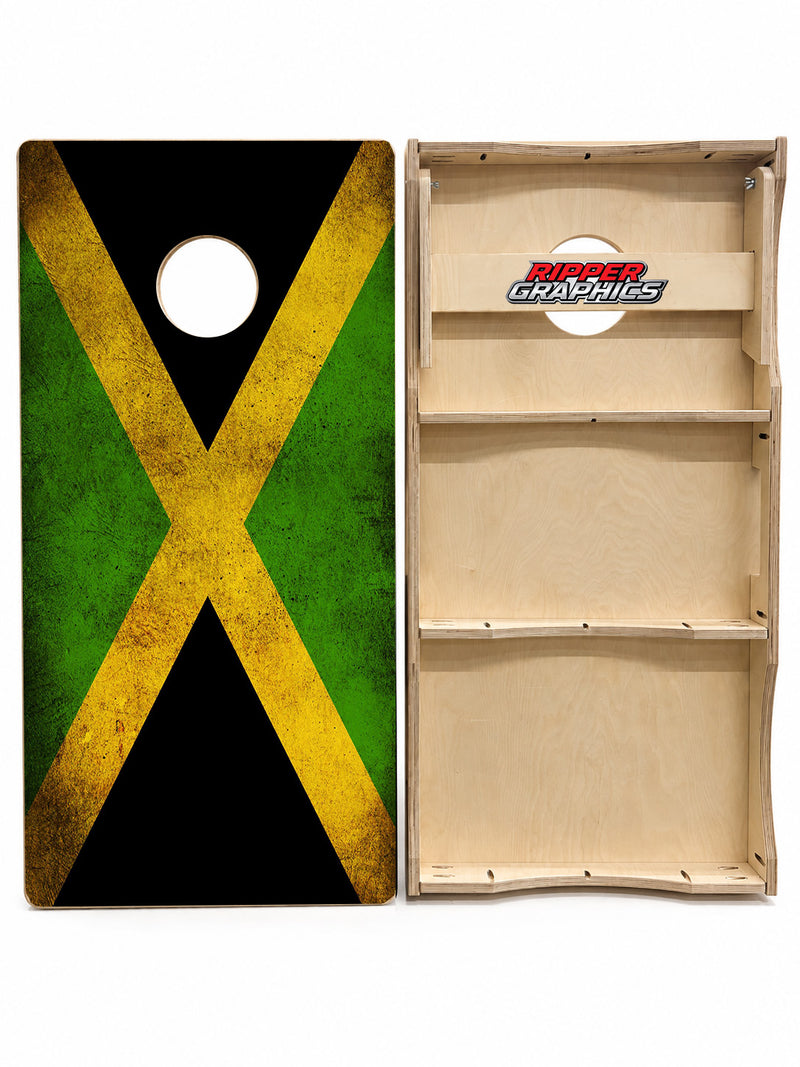 Grunge Jamacian Flag Cornhole Design
